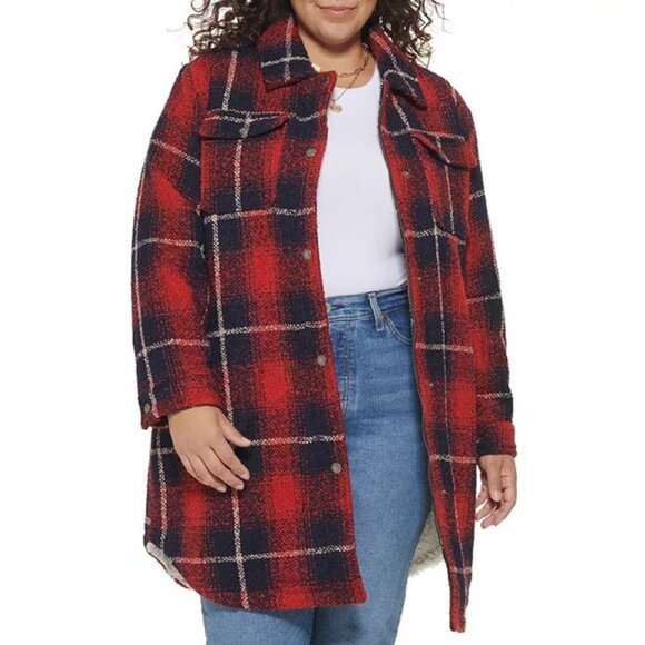 Levi's Red Blue Plaid Full Zip Long Sleeve Wool Blend Shacket Womens Plus 4X NWT - Picture 14 of 16
